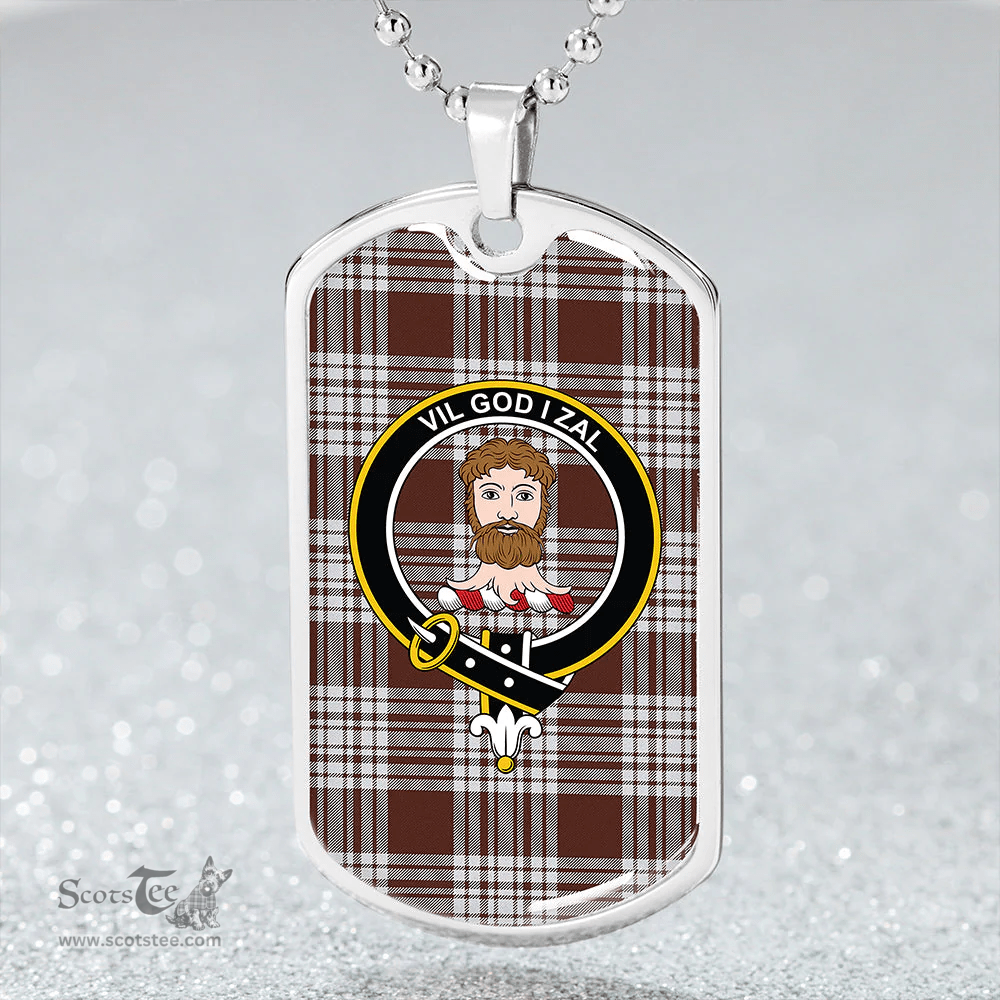 ScottishPlaid Menzies Brown & White Modern Clan Tartan Dog Tag Necklace - Crest Classic Scottish Plaid Tartan Plaid