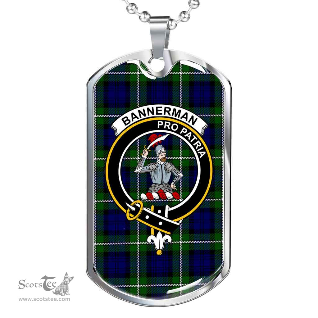 Scottish Bannerman Clan Tartan Dog Tag Necklace - Crest Classic Scottish Plaid Tartan Plaid