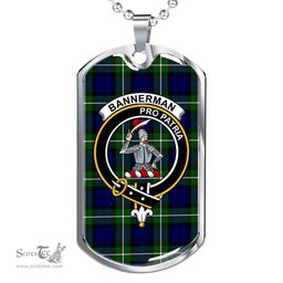 Scottish Bannerman Clan Tartan Dog Tag Necklace - Crest Classic Scottish Plaid Tartan Plaid