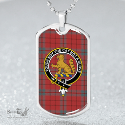 ScottishPlaid MacPherson Grant Weathered Clan Tartan Dog Tag Necklace - Crest Classic Scottish Plaid Tartan Plaid