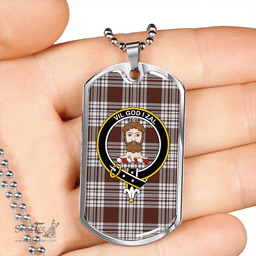 ScottishPlaid Menzies Brown & White Modern Clan Tartan Dog Tag Necklace - Crest Classic Scottish Plaid Tartan Plaid