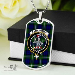 Scottish Bannerman Clan Tartan Dog Tag Necklace - Crest Classic Scottish Plaid Tartan Plaid
