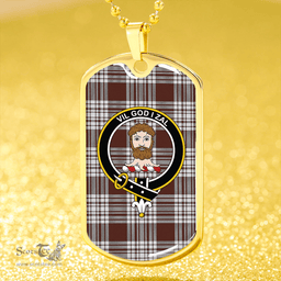 ScottishPlaid Menzies Brown & White Modern Clan Tartan Dog Tag Necklace - Crest Classic Scottish Plaid Tartan Plaid