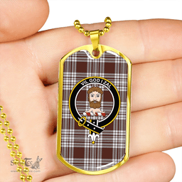 ScottishPlaid Menzies Brown & White Modern Clan Tartan Dog Tag Necklace - Crest Classic Scottish Plaid Tartan Plaid