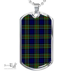 Scottish Colquhoun Modern Clan Tartan Dog Tag Necklace - Classic Scottish Plaid Tartan Plaid