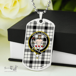 ScottishPlaid MacFarlane Black and White (Wallace/Wallas Dress #3) Ancient Clan Tartan Dog Tag Necklace - Crest Classic Scottish Plaid Tartan Plaid