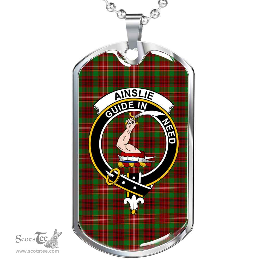 Scottish Ainslie Clan Tartan Dog Tag Necklace - Crest Classic Scottish Plaid Tartan Plaid