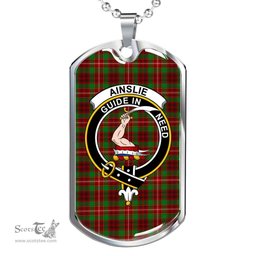 Scottish Ainslie Clan Tartan Dog Tag Necklace - Crest Classic Scottish Plaid Tartan Plaid