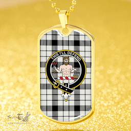 ScottishPlaid MacFarlane Black and White (Wallace/Wallas Dress #3) Ancient Clan Tartan Dog Tag Necklace - Crest Classic Scottish Plaid Tartan Plaid