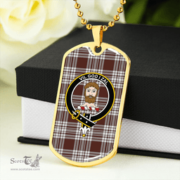 ScottishPlaid Menzies Brown & White Modern Clan Tartan Dog Tag Necklace - Crest Classic Scottish Plaid Tartan Plaid