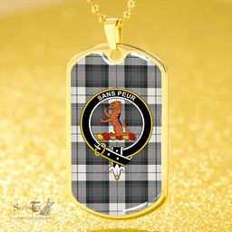ScottishPlaid Sutherland Dress Royal Blue Weathered Clan Tartan Dog Tag Necklace - Crest Classic Scottish Plaid Tartan Plaid