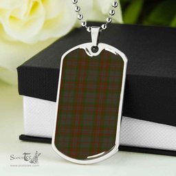Scottish Gray Clan Tartan Dog Tag Necklace - Classic Scottish Plaid Tartan Plaid