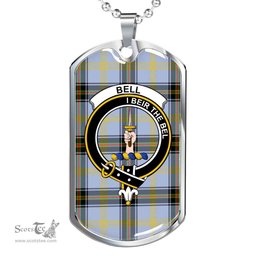 Scottish Bell Clan Tartan Dog Tag Necklace - Crest Classic Scottish Plaid Tartan Plaid