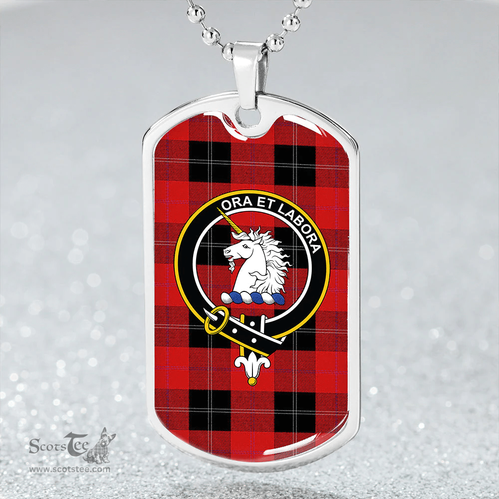 ScottishPlaid Ramsay Red (Ramsay of Dalhousie) Weathered Clan Tartan Dog Tag Necklace - Crest Classic Scottish Plaid Tartan Plaid