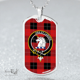 ScottishPlaid Ramsay Red (Ramsay of Dalhousie) Weathered Clan Tartan Dog Tag Necklace - Crest Classic Scottish Plaid Tartan Plaid