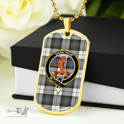 ScottishPlaid Sutherland Dress Royal Blue Weathered Clan Tartan Dog Tag Necklace - Crest Classic Scottish Plaid Tartan Plaid