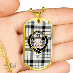ScottishPlaid MacFarlane Black and White (Wallace/Wallas Dress #3) Ancient Clan Tartan Dog Tag Necklace - Crest Classic Scottish Plaid Tartan Plaid
