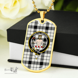 ScottishPlaid MacFarlane Black and White (Wallace/Wallas Dress #3) Ancient Clan Tartan Dog Tag Necklace - Crest Classic Scottish Plaid Tartan Plaid