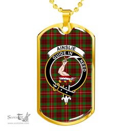Scottish Ainslie Clan Tartan Dog Tag Necklace - Crest Classic Scottish Plaid Tartan Plaid