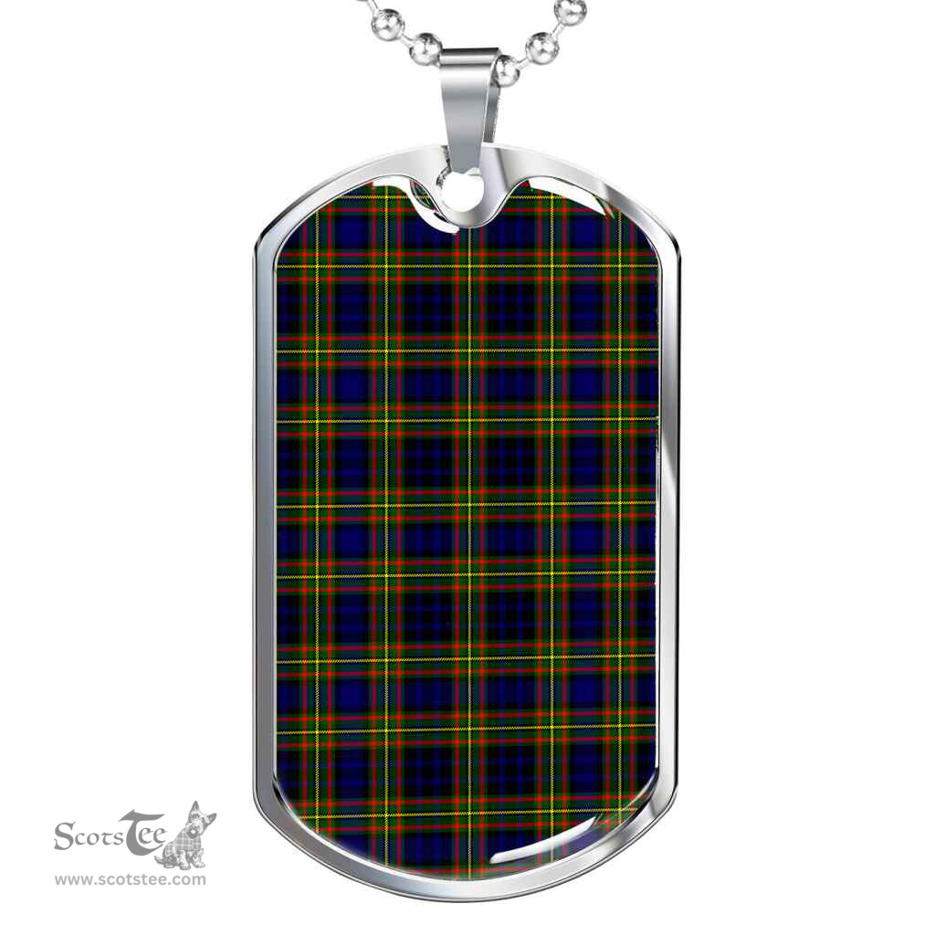 Scottish Clelland Modern Clan Tartan Dog Tag Necklace - Classic Scottish Plaid Tartan Plaid