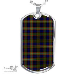 Scottish Clelland Modern Clan Tartan Dog Tag Necklace - Classic Scottish Plaid Tartan Plaid