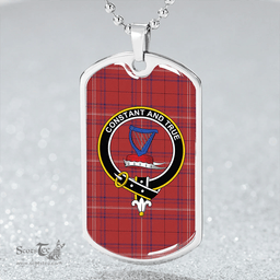 ScottishPlaid Rose of Kilravock Weathered Clan Tartan Dog Tag Necklace - Crest Classic Scottish Plaid Tartan Plaid