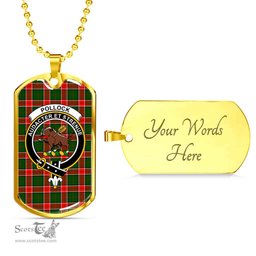 Scottish Pollock Clan Tartan Dog Tag Necklace - Crest Classic Scottish Plaid Tartan Plaid