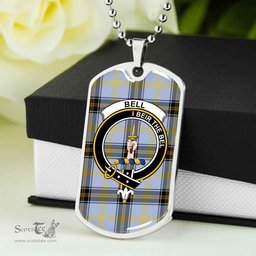 Scottish Bell Clan Tartan Dog Tag Necklace - Crest Classic Scottish Plaid Tartan Plaid
