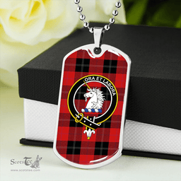 ScottishPlaid Ramsay Red (Ramsay of Dalhousie) Weathered Clan Tartan Dog Tag Necklace - Crest Classic Scottish Plaid Tartan Plaid