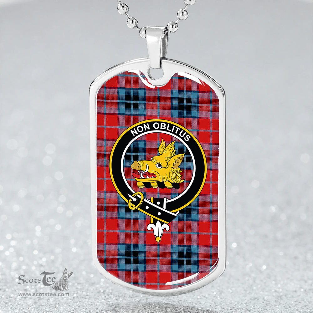 ScottishPlaid MacTavish (Thompson Red) Modern Clan Tartan Dog Tag Necklace - Crest Classic Scottish Plaid Tartan Plaid
