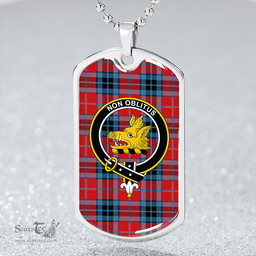 ScottishPlaid MacTavish (Thompson Red) Modern Clan Tartan Dog Tag Necklace - Crest Classic Scottish Plaid Tartan Plaid
