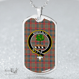 ScottishPlaid Mowat Sir Oliver Weathered Clan Tartan Dog Tag Necklace - Crest Classic Scottish Plaid Tartan Plaid