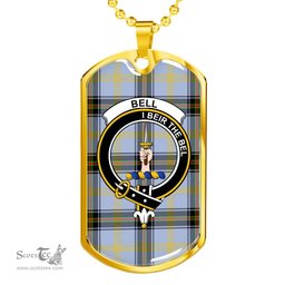 Scottish Bell Clan Tartan Dog Tag Necklace - Crest Classic Scottish Plaid Tartan Plaid