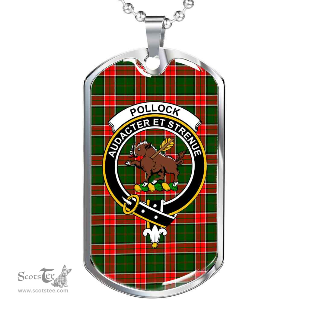 Scottish Pollock Clan Tartan Dog Tag Necklace - Crest Classic Scottish Plaid Tartan Plaid