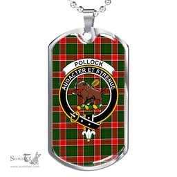 Scottish Pollock Clan Tartan Dog Tag Necklace - Crest Classic Scottish Plaid Tartan Plaid