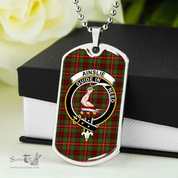Scottish Ainslie Clan Tartan Dog Tag Necklace - Crest Classic Scottish Plaid Tartan Plaid