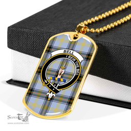 Scottish Bell Clan Tartan Dog Tag Necklace - Crest Classic Scottish Plaid Tartan Plaid