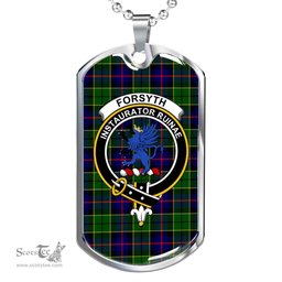 Scottish Forsyth Clan Tartan Dog Tag Necklace - Crest Classic Scottish Plaid Tartan Plaid