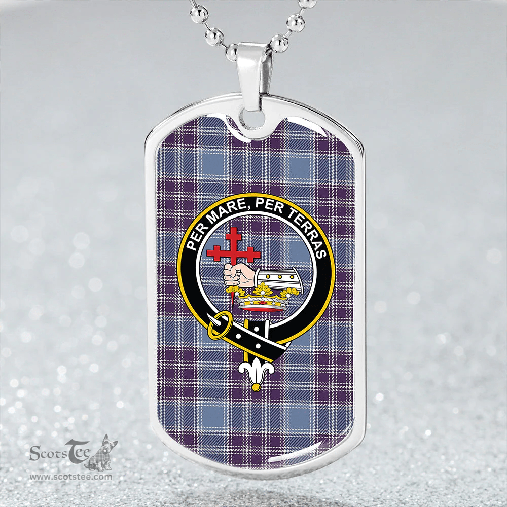 ScottishPlaid MacDonald Lord of the Isles Hunting Blue (Donald Lord of the Isles Hunting Blue) Weathered Clan Tartan Dog Tag Necklace - Crest Classic Scottish Plaid Tartan Plaid
