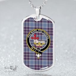 ScottishPlaid MacDonald Lord of the Isles Hunting Blue (Donald Lord of the Isles Hunting Blue) Weathered Clan Tartan Dog Tag Necklace - Crest Classic Scottish Plaid Tartan Plaid