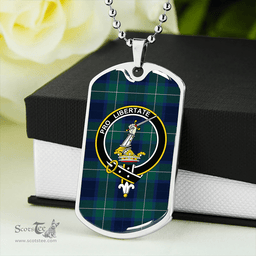 ScottishPlaid Wallace Blue (Wallas Blue) Modern Clan Tartan Dog Tag Necklace - Crest Classic Scottish Plaid Tartan Plaid