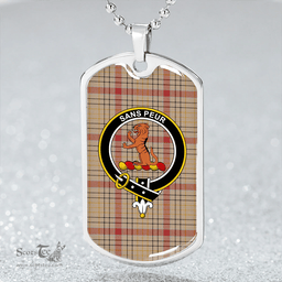 ScottishPlaid Sutherland of Duffus Weathered Clan Tartan Dog Tag Necklace - Crest Classic Scottish Plaid Tartan Plaid