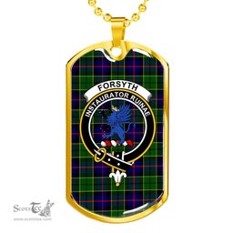 Scottish Forsyth Clan Tartan Dog Tag Necklace - Crest Classic Scottish Plaid Tartan Plaid
