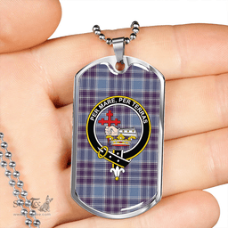 ScottishPlaid MacDonald Lord of the Isles Hunting Blue (Donald Lord of the Isles Hunting Blue) Weathered Clan Tartan Dog Tag Necklace - Crest Classic Scottish Plaid Tartan Plaid