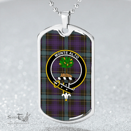 ScottishPlaid Mowat (Clans Originaux) Weathered Clan Tartan Dog Tag Necklace - Crest Classic Scottish Plaid Tartan Plaid