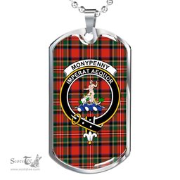 Scottish Monypenny Clan Tartan Dog Tag Necklace - Crest Classic Scottish Plaid Tartan Plaid