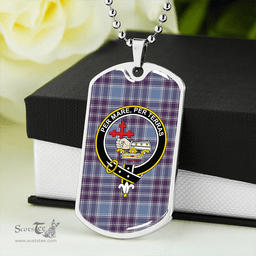 ScottishPlaid MacDonald Lord of the Isles Hunting Blue (Donald Lord of the Isles Hunting Blue) Weathered Clan Tartan Dog Tag Necklace - Crest Classic Scottish Plaid Tartan Plaid