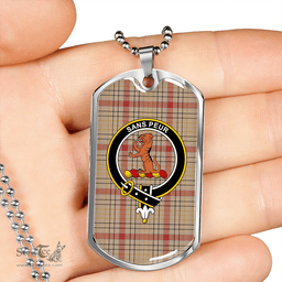 ScottishPlaid Sutherland of Duffus Weathered Clan Tartan Dog Tag Necklace - Crest Classic Scottish Plaid Tartan Plaid