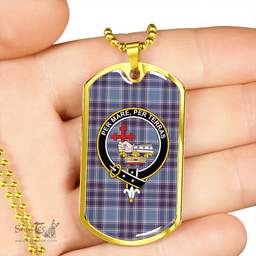 ScottishPlaid MacDonald Lord of the Isles Hunting Blue (Donald Lord of the Isles Hunting Blue) Weathered Clan Tartan Dog Tag Necklace - Crest Classic Scottish Plaid Tartan Plaid