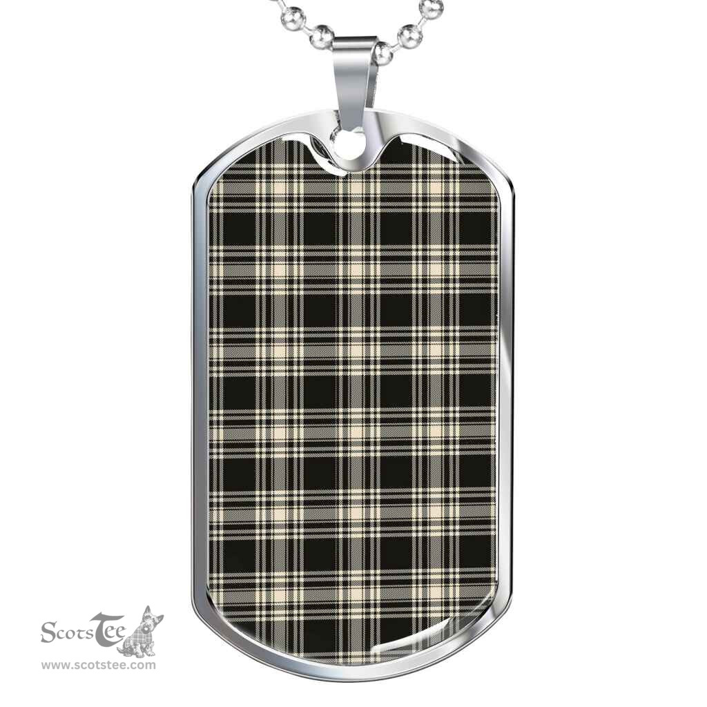 Scottish Menzies Black & White Ancient Clan Tartan Dog Tag Necklace - Classic Scottish Plaid Tartan Plaid